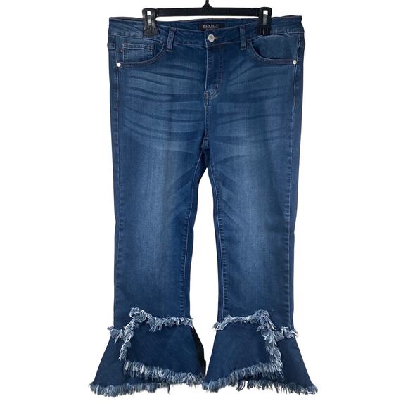 Judy Blue 15/32 Crop Flare Fit Jeans Raw Hem Boho Bell Bottom Hippie 33x24 - Picture 1 of 8